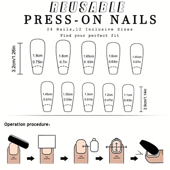 Set of 4 sparkling cat eye Press-On Nail Sets 40 pc reusable, medium length NWT - Picture 5 of 5